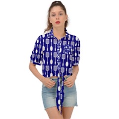 Indigo Spatula Spoon Pattern Tie Front Shirt 