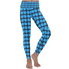 Blue Gray Leaf Pattern Kids  Lightweight Velour Classic Yoga Leggings