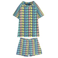 Colorful Leaf Pattern Kids  Swim Tee And Shorts Set by GardenOfOphir