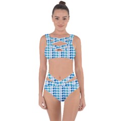 Blue Green Leaf Pattern Bandaged Up Bikini Set 