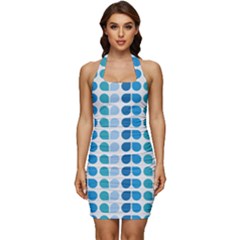 Blue Green Leaf Pattern Sleeveless Wide Square Neckline Ruched Bodycon Dress by GardenOfOphir