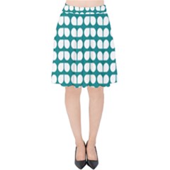 Teal And White Leaf Pattern Velvet High Waist Skirt by GardenOfOphir