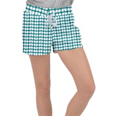 Teal And White Leaf Pattern Women s Velour Lounge Shorts by GardenOfOphir