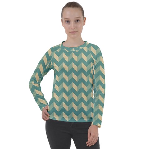 Modern Retro Chevron Patchwork Pattern Women s Long Sleeve Raglan Tee by GardenOfOphir