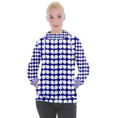 Blue And White Leaf Pattern Women s Hooded Pullover by GardenOfOphir