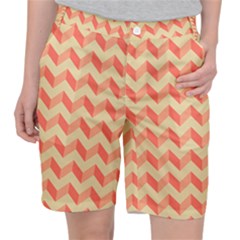 Modern Retro Chevron Patchwork Pattern Women s Pocket Shorts by GardenOfOphir