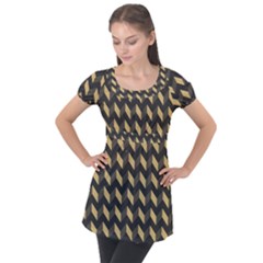 Modern Retro Chevron Patchwork Pattern Puff Sleeve Tunic Top by GardenOfOphir