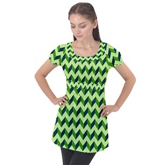 Modern Retro Chevron Patchwork Pattern Puff Sleeve Tunic Top by GardenOfOphir