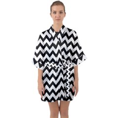 Black And White Chevron Half Sleeve Satin Kimono  by GardenOfOphir