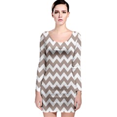 Beige Chevron Pattern Gifts Long Sleeve Bodycon Dress by GardenOfOphir