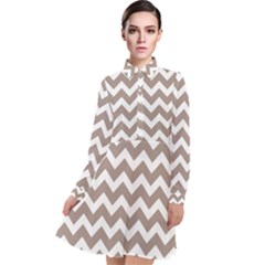 Beige Chevron Pattern Gifts Long Sleeve Chiffon Shirt Dress by GardenOfOphir