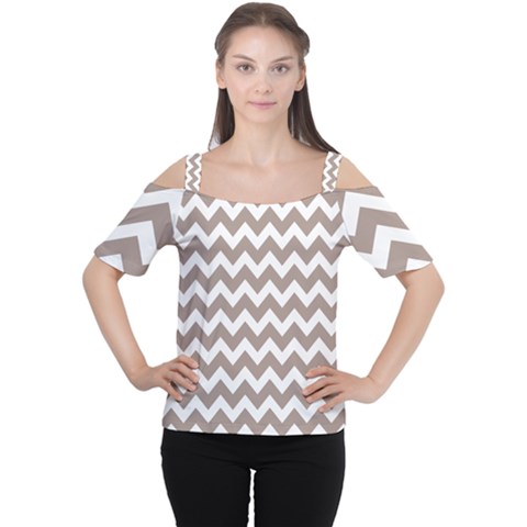 Beige Chevron Pattern Gifts Cutout Shoulder Tee by GardenOfOphir