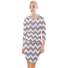 Beige Chevron Pattern Gifts Quarter Sleeve Hood Bodycon Dress by GardenOfOphir