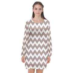 Beige Chevron Pattern Gifts Long Sleeve Chiffon Shift Dress  by GardenOfOphir