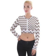 Beige Chevron Pattern Gifts Long Sleeve Cropped Velvet Jacket by GardenOfOphir