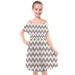 Beige Chevron Pattern Gifts Kids  Cut Out Shoulders Chiffon Dress by GardenOfOphir