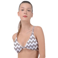 Beige Chevron Pattern Gifts Knot Up Bikini Top by GardenOfOphir