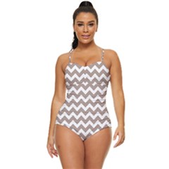 Beige Chevron Pattern Gifts Retro Full Coverage Swimsuit by GardenOfOphir