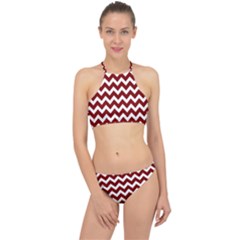 Red Chevron Pattern Gifts Racer Front Bikini Set by GardenOfOphir