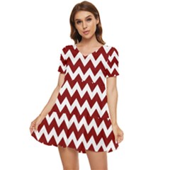 Red Chevron Pattern Gifts Tiered Short Sleeve Babydoll Dress