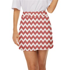 Coral Chevron Pattern Gifts Mini Front Wrap Skirt by GardenOfOphir