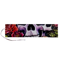 Sugar Skull With Flowers - Day Of The Dead Roll Up Canvas Pencil Holder (l) by GardenOfOphir