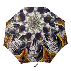 Cute Sugar Skull With Flowers - Day Of The Dead Folding Umbrellas by GardenOfOphir