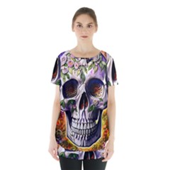 Cute Sugar Skull With Flowers - Day Of The Dead Skirt Hem Sports Top by GardenOfOphir