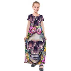 Skull And Bones Retro Kids  Short Sleeve Maxi Dress by GardenOfOphir