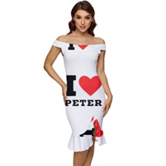 I Love Peter Off Shoulder Ruffle Split Hem Bodycon Dress