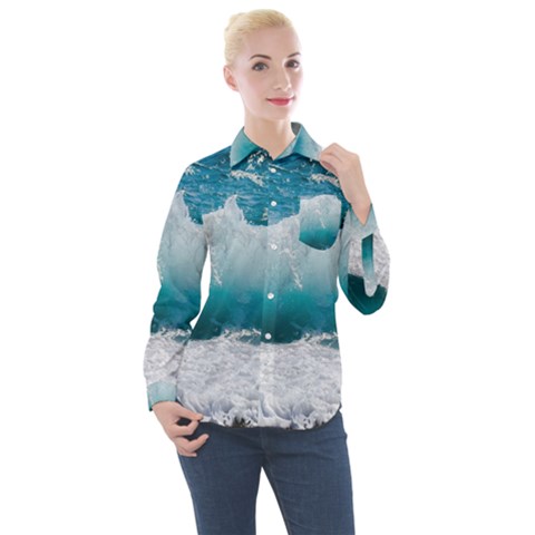 Waves Women s Long Sleeve Pocket Shirt by nateshop