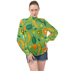 Fruit Tropical Pattern Design Art High Neck Long Sleeve Chiffon Top by danenraven