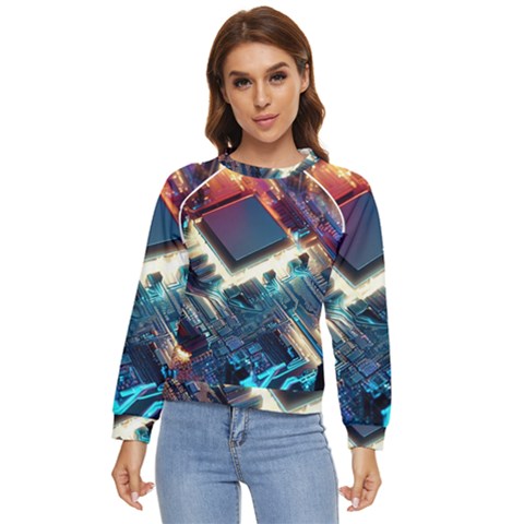 Ai Generated Motherboard City Technology Tech Cpu Women s Long Sleeve Raglan Tee by Jancukart