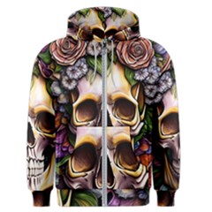 Death Skull Floral Men s Zipper Hoodie by GardenOfOphir