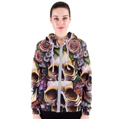 Death Skull Floral Women s Zipper Hoodie by GardenOfOphir