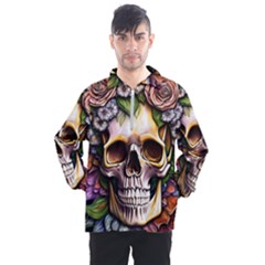 Death Skull Floral Men s Half Zip Pullover by GardenOfOphir