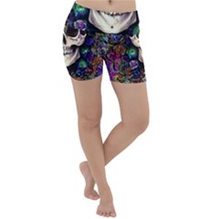 Dead Cute Skull Floral Lightweight Velour Yoga Shorts by GardenOfOphir