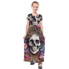 Skull Bones Kids  Short Sleeve Maxi Dress by GardenOfOphir