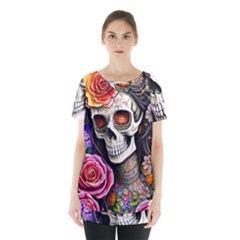 Sugar Skull Skirt Hem Sports Top by GardenOfOphir