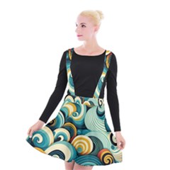 Waves Ocean Sea Abstract Whimsical (1) Suspender Skater Skirt