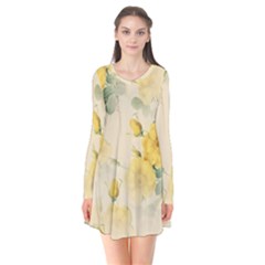 Flowers-104 Long Sleeve V-neck Flare Dress by nateshop