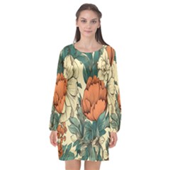 Generated Long Sleeve Chiffon Shift Dress 