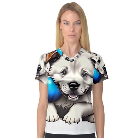 Dog Animal Pet Puppy Pooch V-neck Sport Mesh Tee by Semog4