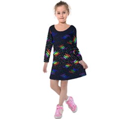 Rainbows Pixel Pattern Kids  Long Sleeve Velvet Dress