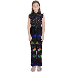 Rainbows Pixel Pattern Kids  Sleeveless Ruffle Edge Band Collar Chiffon One Piece