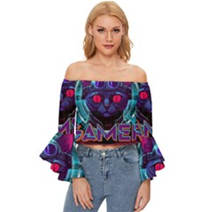 Gamer Life Off Shoulder Flutter Bell Sleeve Top