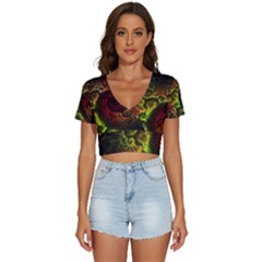 Green And Red Lights Wallpaper Fractal Digital Art Artwork V-neck Crop Top by Semog4