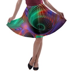 Circle Art 3d Artwork Graphics Vortex Colorful Digital Art A-line Skater Skirt by Semog4