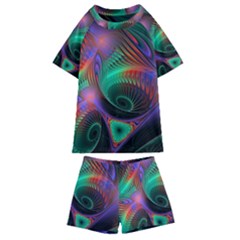 Circle Art 3d Artwork Graphics Vortex Colorful Digital Art Kids  Swim Tee And Shorts Set by Semog4