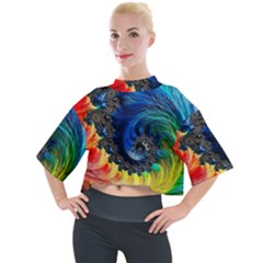 Colorful Digital Art Fractal Design Mock Neck Tee